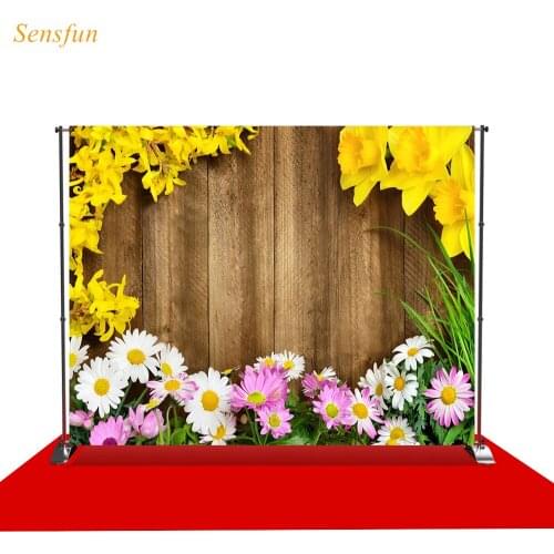 LEVOO Photography Background Spring Flowers Grass Frame Vintage Wooden Photographic Backbackdrop For Photo Studio Photophone