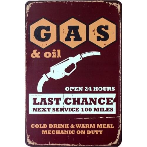 Gas & Oil Metal Plaque Open 24 Hours Wall Decor Tin Plate Car Garage Service Station Vintage Home Decorative Retro Signs YN153