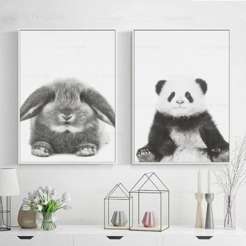 Cute Baby Animal Rabbit Canvas Art Print and Poster Nursery Woodlands Panda Posters and Prints Nordic Home Decor Wall Picture