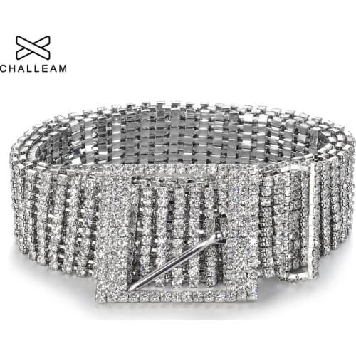 Fashion luxury womens rhinestone belt female ten row bright bride wide bling crystal diamond waist chain belt rhinestones 107