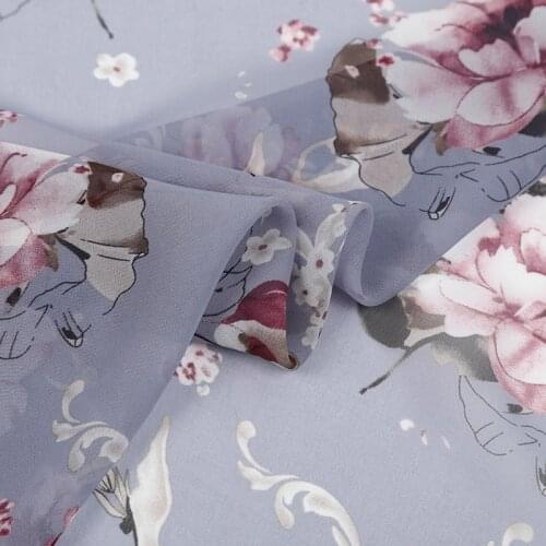 150 Cm Wide Soft Blue Printed Chiffon Fabric, For Dresses Or Shirts, By The Meter