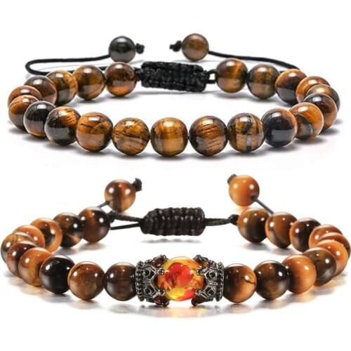 Natural Tiger Eye Stone Beads Bracelet Braided Rope Adjustable Charm Healing Balance Yoga Meditation Bracelet For Mens Jewelry