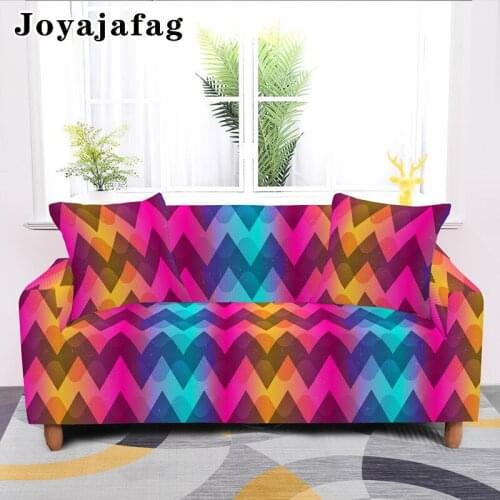Neon Geometric Sofa Cover For Living Room 1/2/3/4 Seater Stretch Couch Covers Dust-proof Elastic Slipcover Pillowcases Available