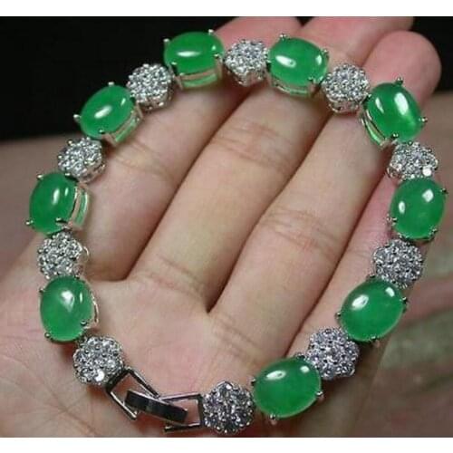 New hot Gold Plate ICY Green JADE Cabochon Bangle Bracelet Diamond (Imitation)