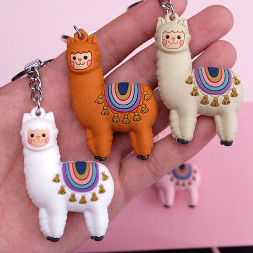 New Qualitied Original Cartoon Keychain Lamb Cute Luck Zodiac Alpaca Keyring Simulation Animals Pendant Jewelry Birthday Gift