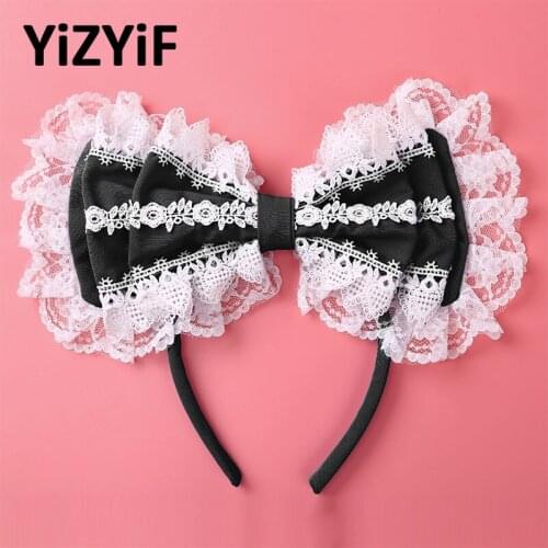 Japanese Anime Maid Cosplay Hairhoop Lace Big Bowknot Barrette Hair band Headwear Hair Accessories Gothic Headpiece Maid Style