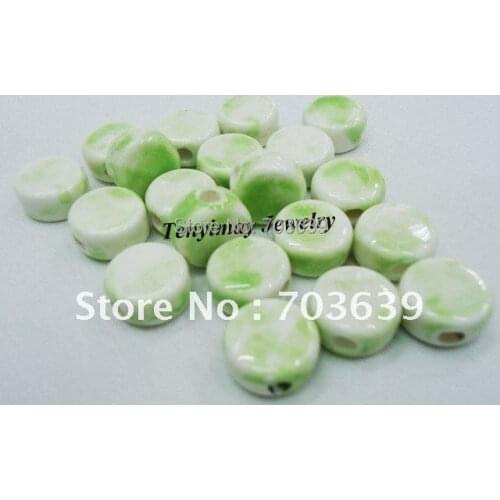 Wholesale 100pcs/Lot Fashion 12x7mm Grass Green Oblate Button Ceramic Loose Beads For DIY Free Shipping