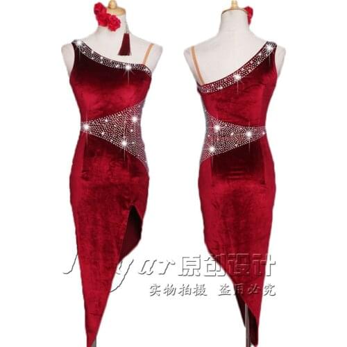 Latin Dance Dress Competition Dress Costumes Skirt Performing Dress Stretch Velvet Adult Customize Children Wind Red Slim Fit N