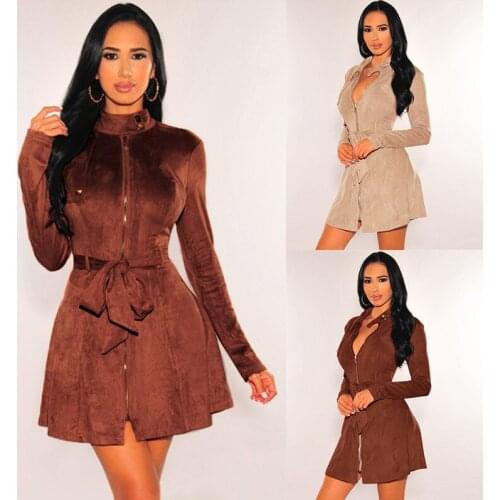 Spring Summer Solid Sexy Dress Zip Long Sleeve Dresses Women Club Outfits Lounge Wear Streetwear Gothic Clothes Wholesale Items