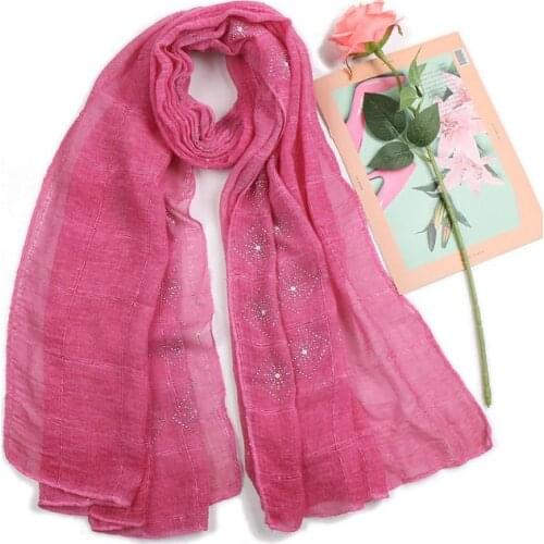 Viscose Cotton Women Muslim Scarf Hijab Shiny Diamonds Rhinestone Floral Pattern Shawl Islamic Hijab Modesty Headscarf Head Wrap