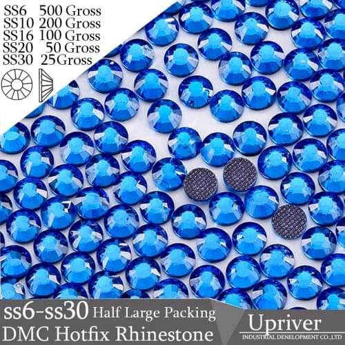 Upriver Half Large Packing ss6 ss10 ss16 ss20 ss30 DMC Capriblue Hotfix Rhinestones For Clothes Wedding Dress