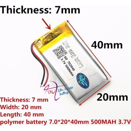 Size 702040 3.7V 500mah Lithium polymer Rechargeable Battery with Protection Board For Google Project Glass Free Shipping