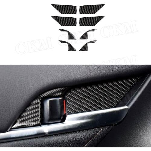 Carbon Fiber Car Door inner Handles Bowl Trim Frame Cover Stickers For Toyota Camry 2018 2019 Car Accessories