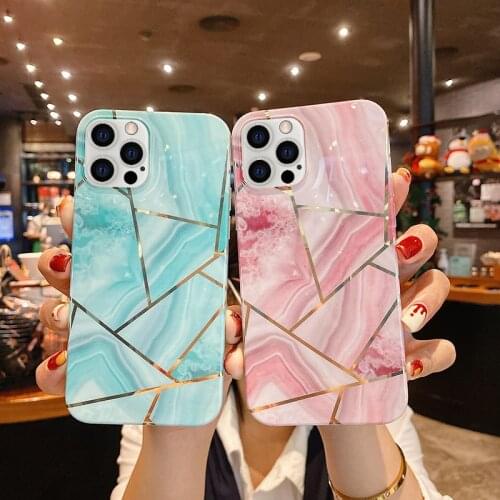 Luxury Plating Geometric Marble Phone Case For iPhone 12 Mini 11 Pro Max SE2020 XSmax XR XS X 8 7 6 Plus IMD Soft Cover