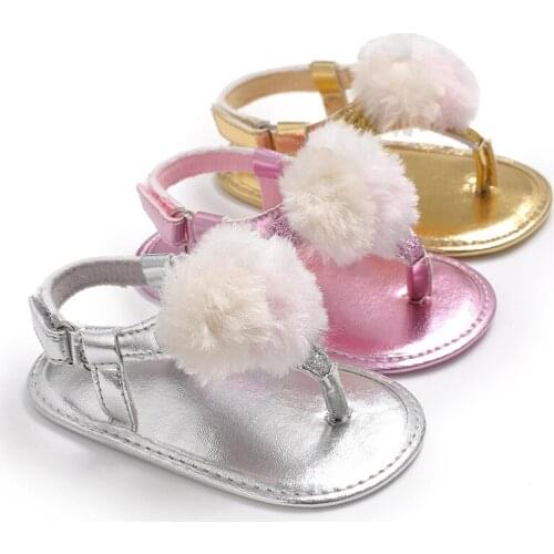 New Baby Girls Summer Fashion Breathable Round Fluff Decoration Shoes Anti-slip Flip Flop Newborn Sandals 0-18M
