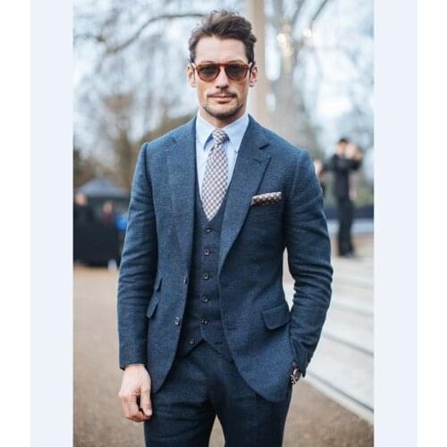 New Style Groomsmen Notch Lapel Groom Tuxedos Blue Men Suits Wedding Best Man Blazer ( Jacket+Pants+Tie+Vest ) C107