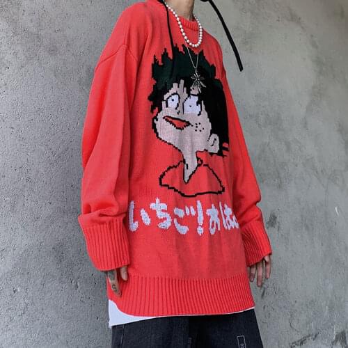 Cartoon sweater mens loose Pullover korean fashion anime sweater Preppy Style knit sweater couple clothes ZSM-1287