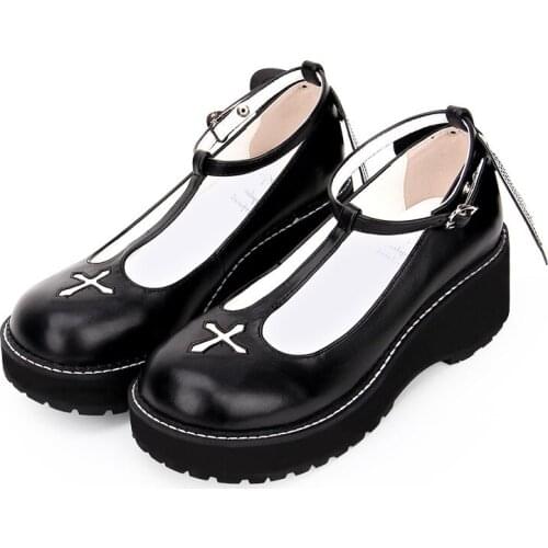 New Spring / Autumn Lolita Shoes Round Head Wedges Thick Sponge Cake Devil Wings Princess Shoes Japanese JK Uniform Lolita Shoes