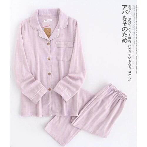 Japanese spring and autumn new couple 100% cotton pajamas, long-sleeved trousers, mens home service simple color spinning women