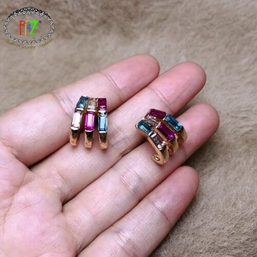 F.J4Z Fashion Punk Stone Earrings for Women Elegant Rectangle Stone Claw Stud Earrings Office Lady Statement Earring Dropship