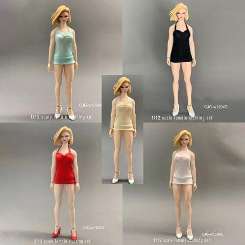 CJG-1204 1/12 Girl Backless Dress Short Skirt Clothes Model Fit 6'' Female Soldier Action Figure Body