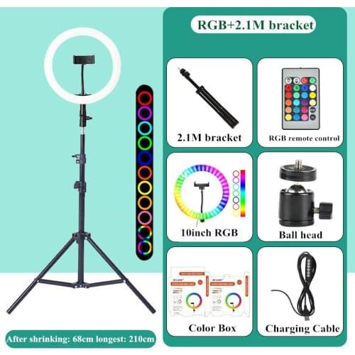 10 Inch Rgb Video Light 16Colors Rgb Ring Lamp For Phone With Remote Camera Studio Large Light Led 160Cm Stand For Youtuber