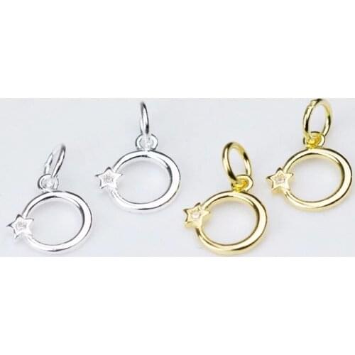 100% 925 Sterling Silver Round Circle Zircon Charms Fit DIY Jewelry Making Earring 8mm Fashion Silver Designer Pendants Findings