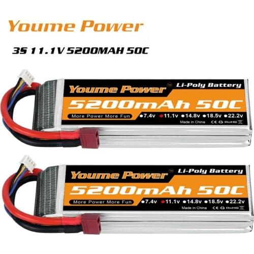 2pcs Youme RC Lipo Battery 3S 11.1V 5200mAh 50C XT60 Deans for 1/10 1/12 Scale Car racing trex-4 reov 2 Trucks Drones rc boat