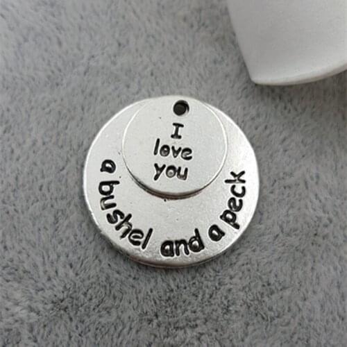 20sets/lot 25mm Retro Jewelry Accessories Ancient silver color lettering I love you a bushel and a peck charm for bracelet DIY
