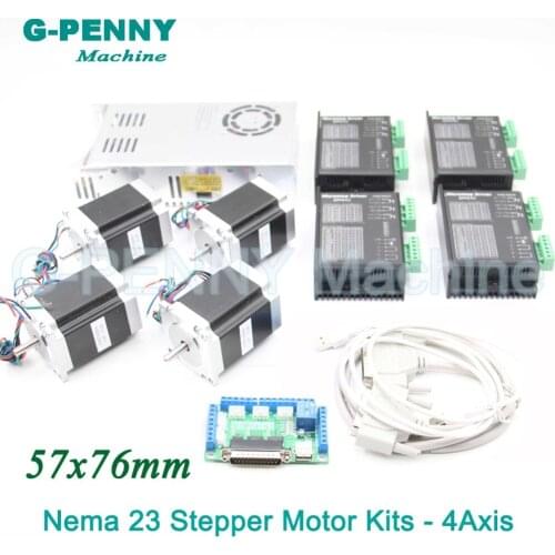 4Axis CNC stepper motor control kits name23 stepping motor + Driver 24-50VDC + Power supply switch 400w 36v+5axis breakout board