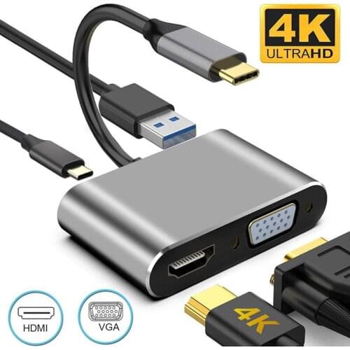 4 in 1 USB C HDMI Type c to HDMI 4K Adapter VGA USB3.0 Audio video Converter PD 87W Fast charger for Macbook pro Samsung s9 s10