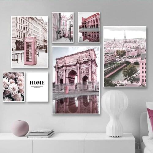 Architectur Tram City Street Phone Booth Flower Wall Art Canvas Painting Nordic Posters And Prints Wall Pictures For Living Room
