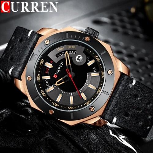 CURREN Sport Men Watch Top Brand Luxury Military Business Waterproof Male Clock Black Genuine Leather Quartz Man Wristwatch 8344