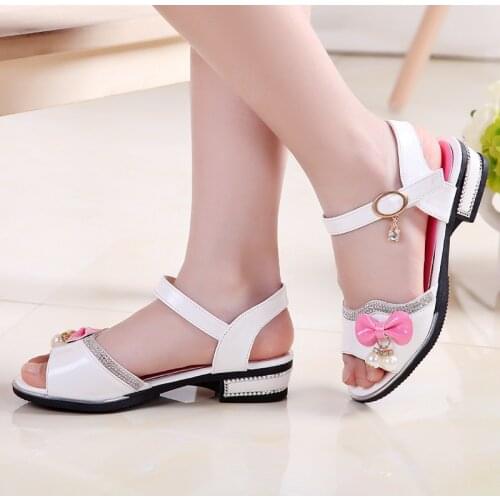 Children Shoes Girls' Fashion Bow Pearl Princess Sandal Kids Beach School Shoes 2021 Summer Little Girl Shoes 3 5 7 9 10 12 Year