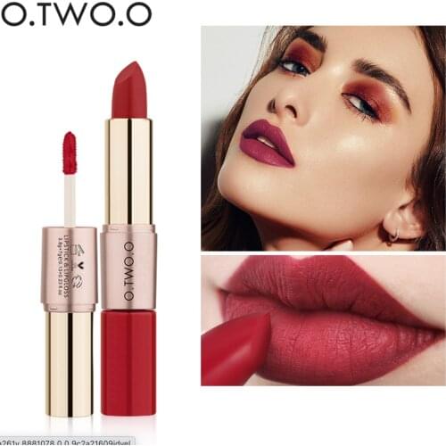1 Pack O.TWO.O Double-ended non-stick cup velvet matte lip gloss lipstick, Waterproof and Sweatproof Soft mist matte lipstick
