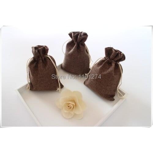 Brown 9x12cm/3X4" 500pcs Handmade Drawstring packaging burlap Wedding Party Christmas Gift Bags pouches jute bags Free shipping