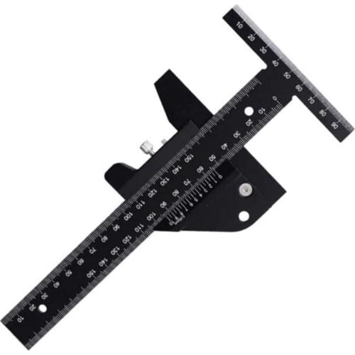 Gauging Tools Multifunctional Woodworking T Shape Ruler Carpenter Measuring Marking Tool 232x100mm Aluminum Alloy Black