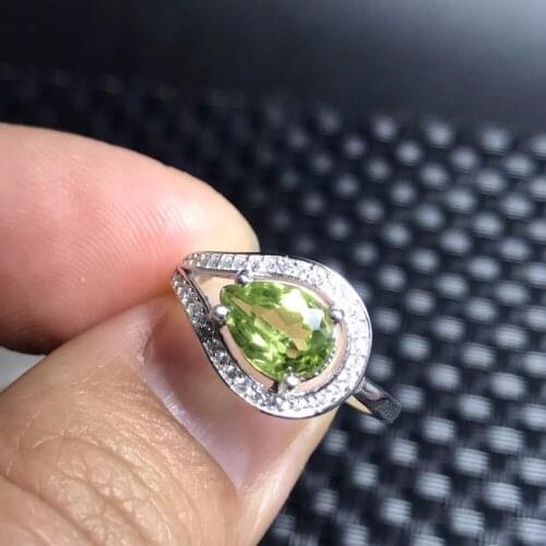Natural olivine water drop ring 925 silver producer wholesale price concessions peridot