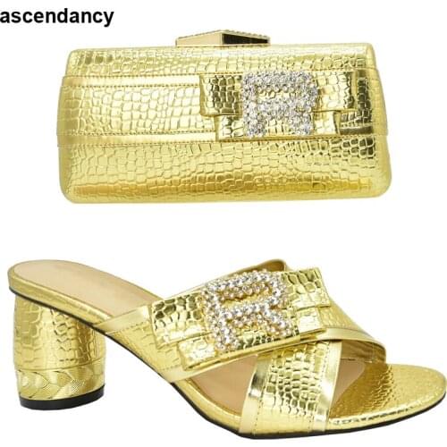 Fashion Italy Shoes and Bags Set for Woman Yellow Italian Shoes with Matching Bags for Women Women Shoes Summer 2020 Square Heel