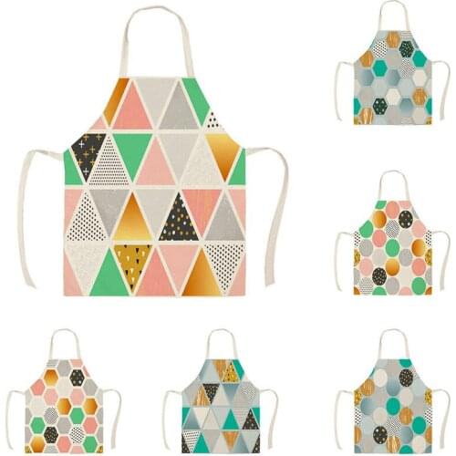Women Kitchen Apron Cotton Linen Abstract geometry Sleeveless Chef Cooking Aprons Kitchen accessories WQTX53