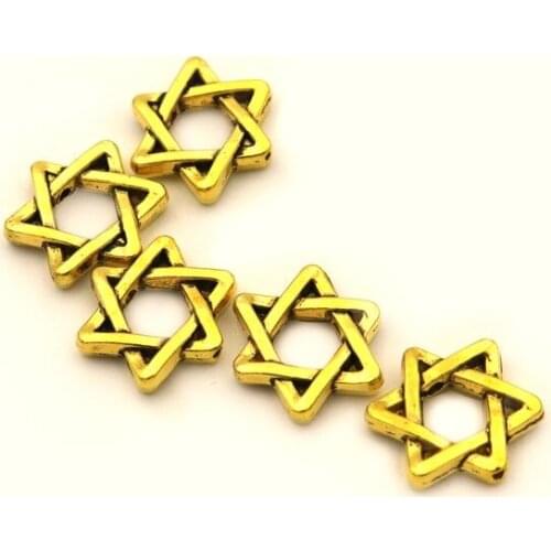 50pcs Gold Color Hexagram Star Loose Metal Beads For Jewelry Handmaking Diy Necklace Bracelet Needlework Accessories Wholesale