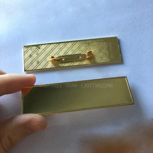 100pcs blank ( no print ) metal badge 70*20mm name tag with safety pin gold nameplate id employee badge holder
