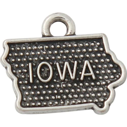 RAINXTAR Fashion Vintage Alloy American State Iowa Map Charms Jewelry Accessories 14*16mm AAC035