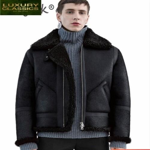Real Fur Coat Natural Men Genuine Leather Jacket Winter Streetwear Wool Liner Shearling Coat Man Moto Biker Jackets 112