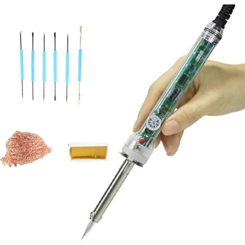 907 Soldering Set Electric Iron Soldering Tip Adjustable Electric Soldering Iron 200-450℃ Transparent Handle 80W Rapid Heating