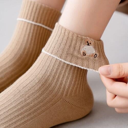 Cartoon Embroidery Kawaii Cute Socks Women Fashion College Style Girls Students Long Sock Cotton Knitting Solid Woman Socks Gift