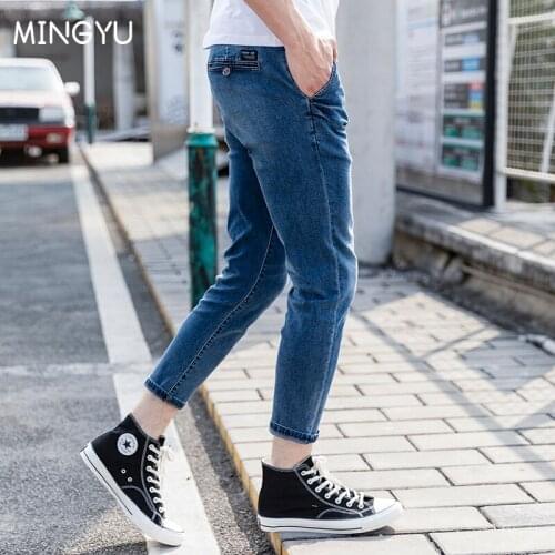 2021 Spring Autumn New Jeans High Quality Mens Trousers Brand Fashion Slim Korean Zipper Waist Casual Pencil Ankle Pants 28-36