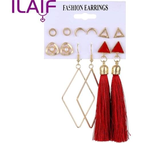 The New European Style Retro Multi-Style Love Heart Gold-Plated Pearl Diamond Tassels Acrylic Exquisite Earrings