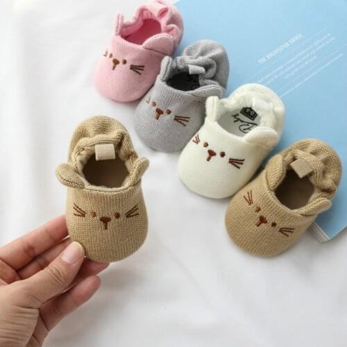 0-2Years Old Baby Girl Boy Shoes Cute Cartoon Animal First Walkers Cotton Knit Crib Shoes Infant Toddler Anti-slip Footwear