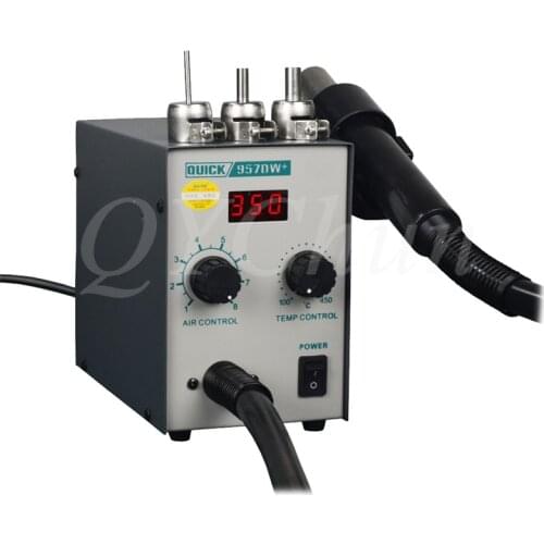 QUICK 857DW+ 957DW+Lead Free Adjustable Hot Air Heat Gun With Helical Wind 580W SMD Rework Station With 3/4 Air Nozzles